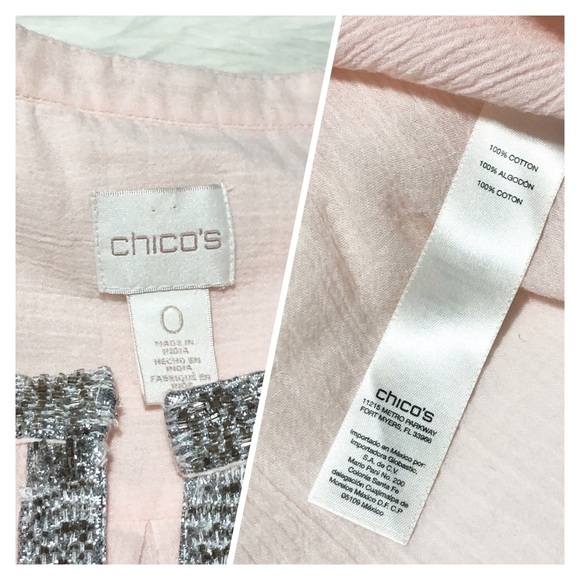 Chico’s Blush Pink Tunic Blouse Beaded Collar - Picture 7 of 8